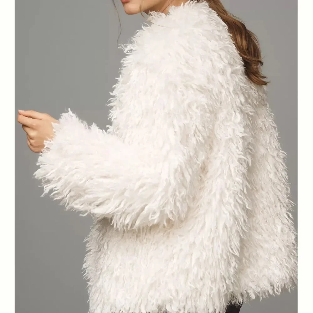 Anthropologie Pilcro Shaggy Faux Fur Cardigan Sweater in Ivory NWOT - Picture 4 of 8